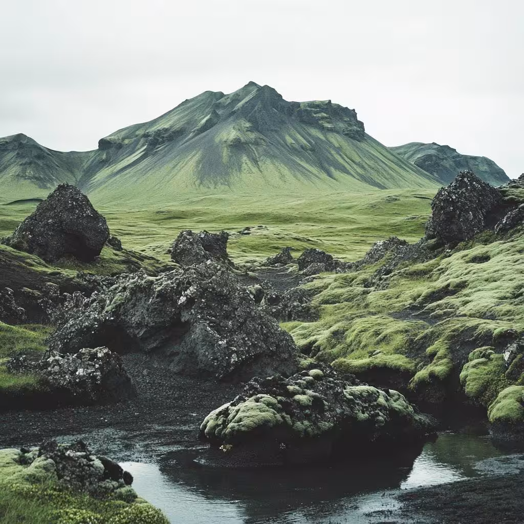 Moss and lava rocks