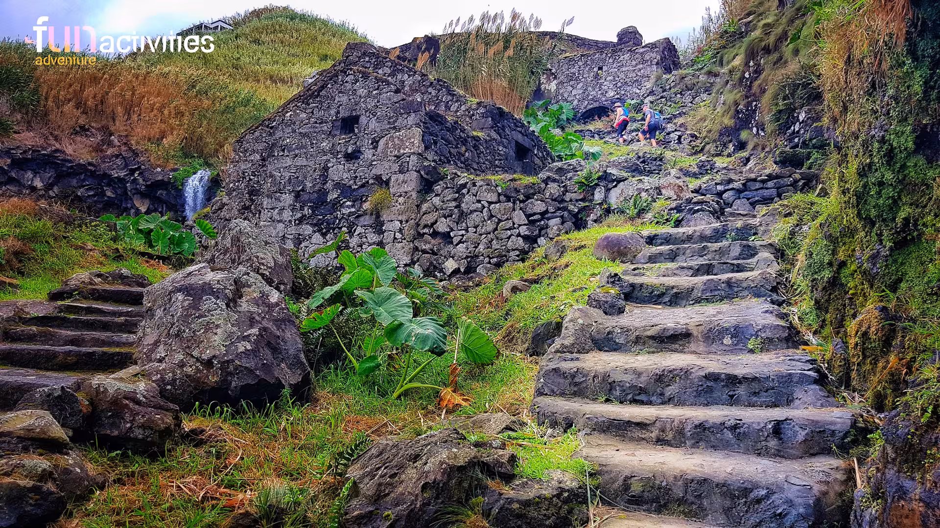 Stone steps and volcanic ruins on the HIKE Ribeira Funda - Maia route, São Miguel, Azores hiking tour