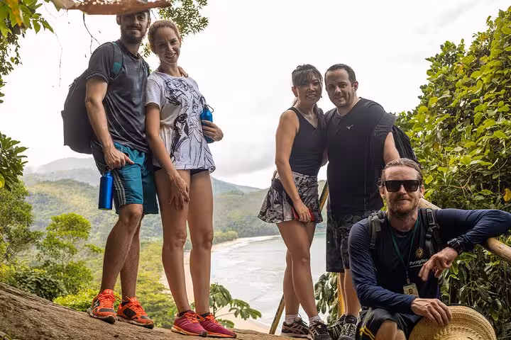 Group of hikers enjoying a scenic overlook at Sono Beach, capturing the essence of adventure with Paraty Tours.