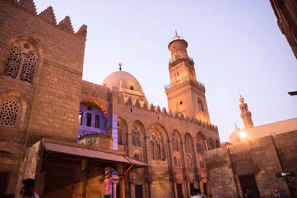 Historic mosque in Old Cairo at sunset, Islamic Cairo architecture on private Cairo tour to Citadel area