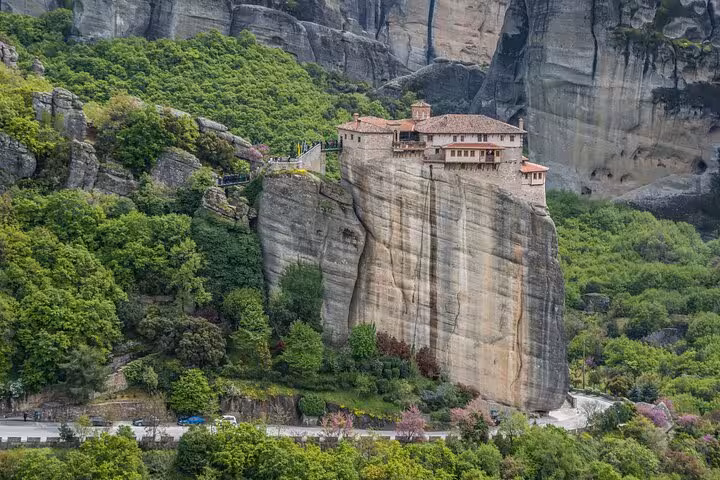 Holy Trinity Monastery perched on Meteora rock pillar, highlight of Athens to Meteora full-day private tour