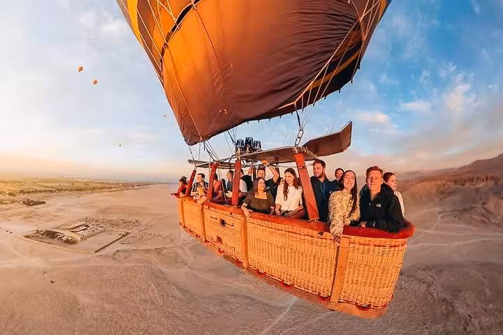 Group hot air balloon ride above Luxor at sunrise, unforgettable activity on 10-day Egypt holiday package