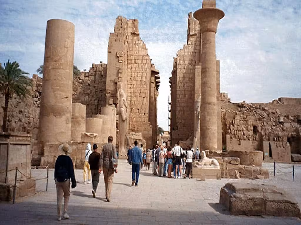 Karnak Temple columns and ruins in Luxor visited on Hurghada to Luxor one day coach tour with guide