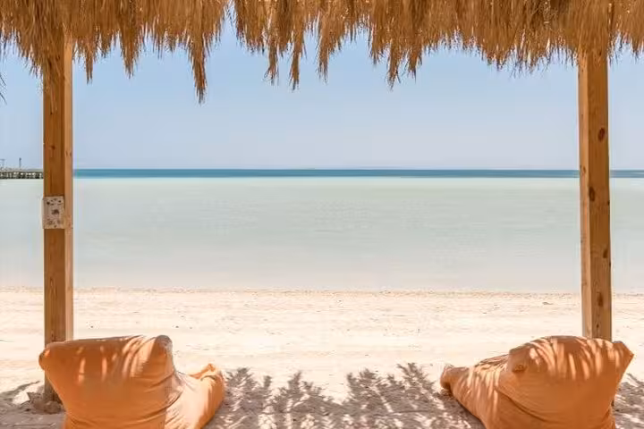 Relaxing Red Sea beach view in Hurghada Safaga, ideal stop on a 3-hour private fishing and snorkeling tour