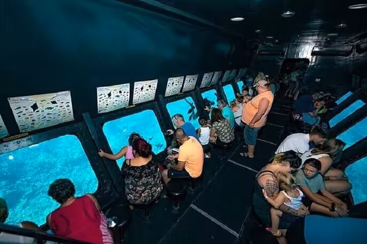 Family-friendly Hurghada semi-submarine cabin with large underwater windows for Red Sea reef and fish viewing