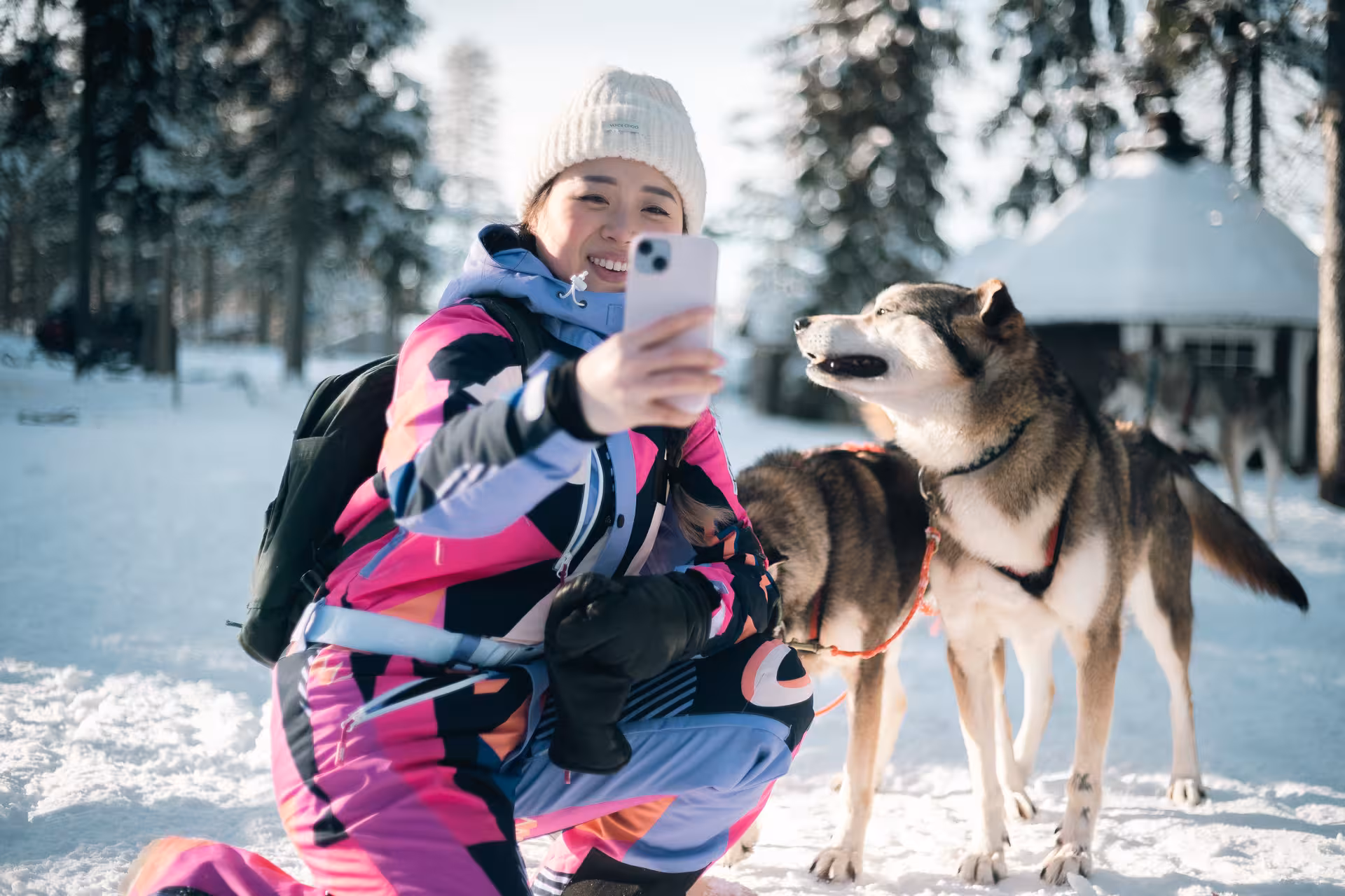 Capture memorable moments with friendly huskies at a snowy reindeer farm during this exciting combo tour.