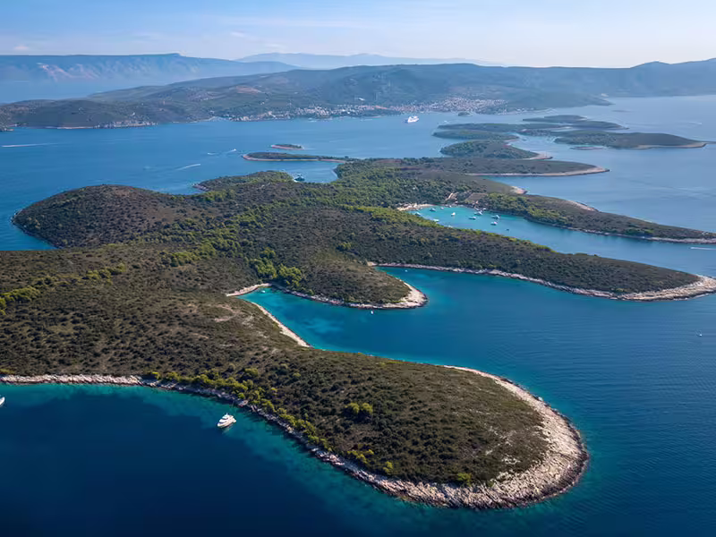Aerial view of the Pakleni Islands near Hvar with turquoise coves, perfect for a private boat tour stop