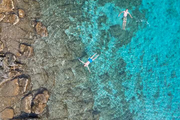 Overhead swimmers in crystal-clear Adriatic sea near Hvar Island, perfect stop on private boat tour