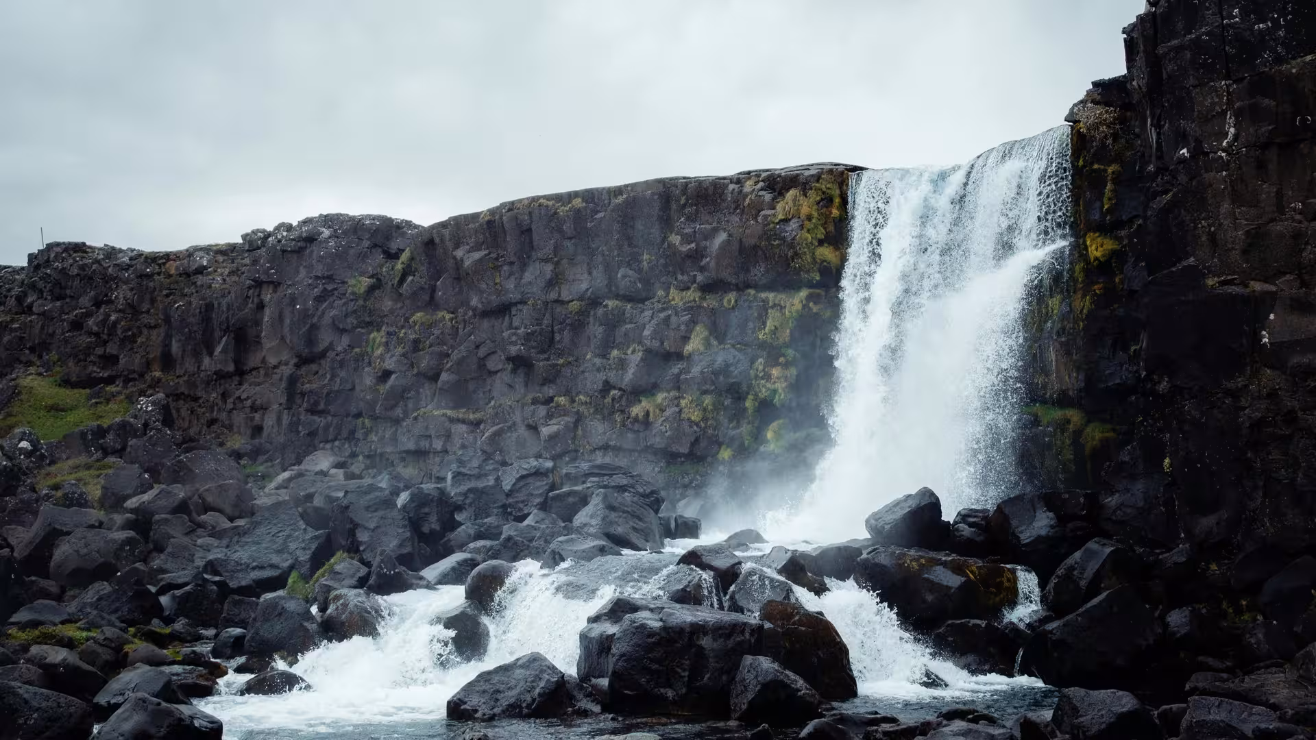 Majestic waterfall cascading over rocky cliffs in Iceland's Golden Circle, perfect for private tours.