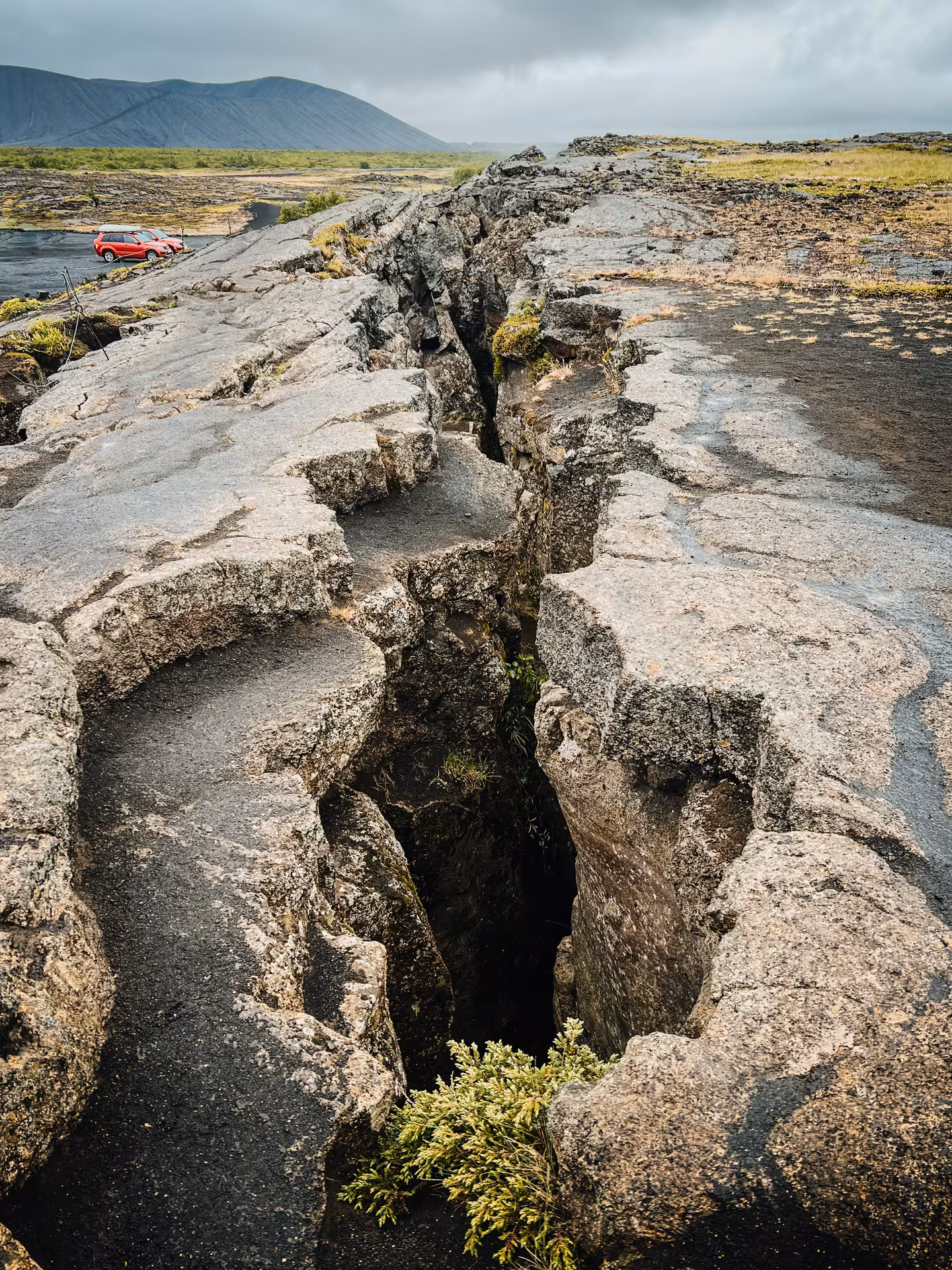 Rift fissure in lava fields near Lake Mývatn, Iceland, on private Goðafoss and Dettifoss adventure tour