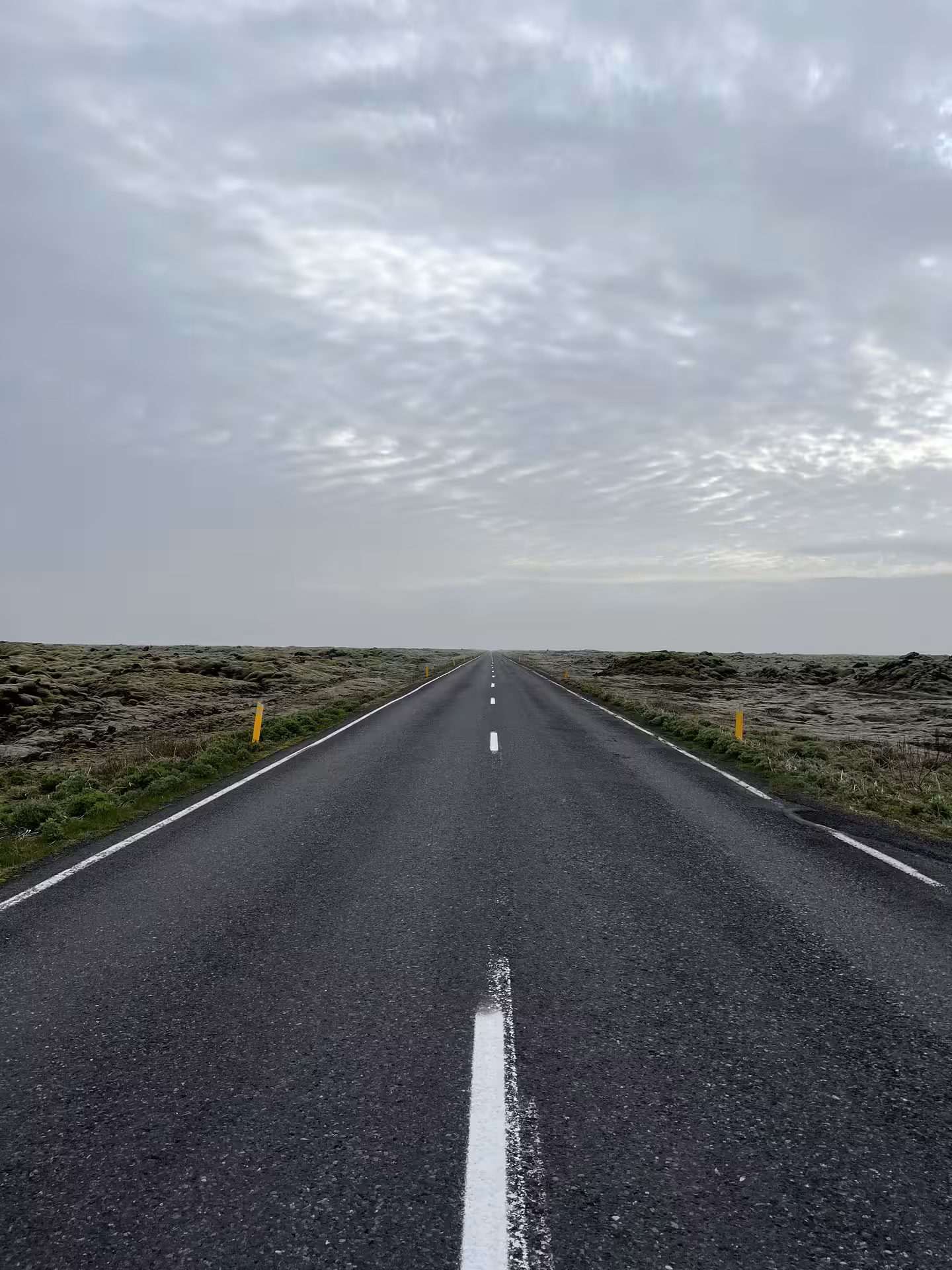 Scenic empty highway through Iceland South Coast landscape on Katla Ice Cave day trip from Reykjavik