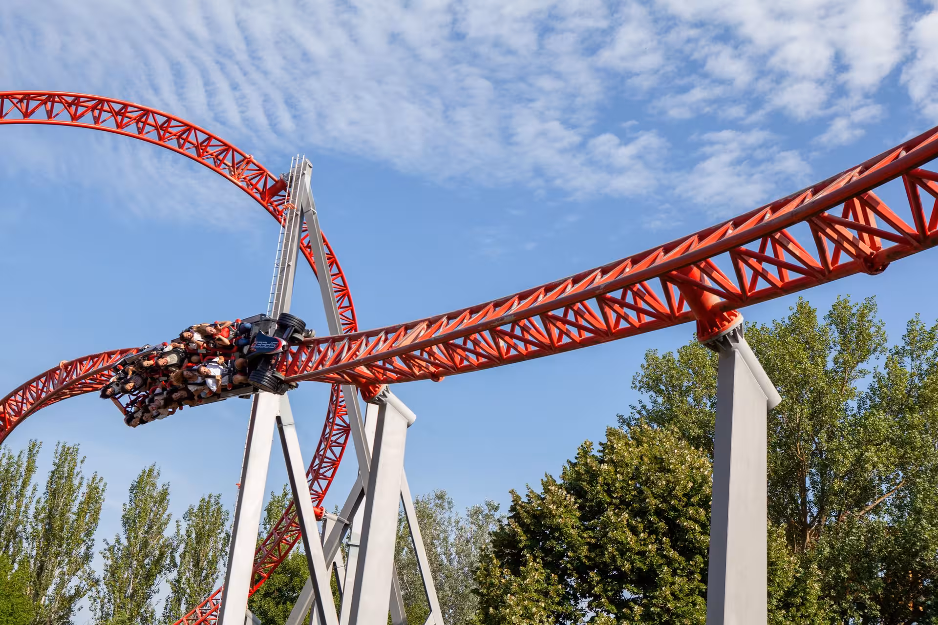 High-speed iSpeed coaster twists at Mirabilandia near Ravenna, part of Mirabilandia & Aquafan combo entry