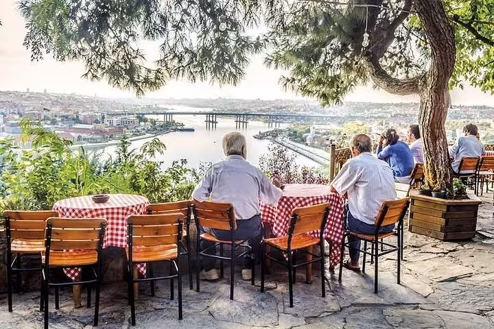 Lunch terrace overlooking Golden Horn and Bosphorus on Istanbul Asia-Europe full-day tour with museum fees