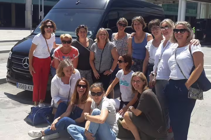 Travel group beside a private Mercedes van for Istanbul to Bursa day tour, comfortable door-to-door transfer