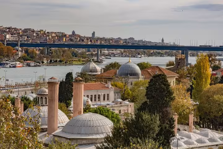 Golden Horn skyline with Ottoman domes and bridge, seen on a 2-day private guided Istanbul highlights tour