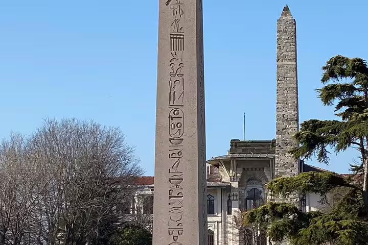 Ancient Egyptian obelisk at Hippodrome Square, Sultanahmet, on Istanbul shore excursion from cruise port