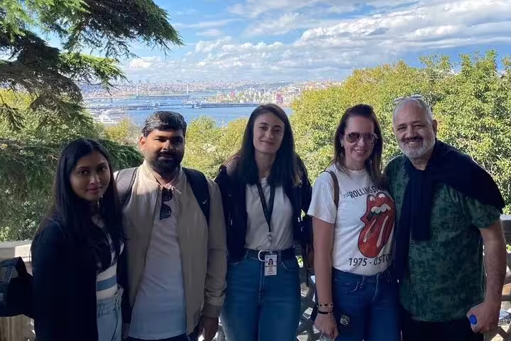 Visitors enjoying a scenic view of Istanbul with the Bosphorus backdrop on a private guided tour.