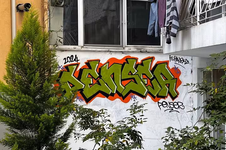 Vibrant Istanbul graffiti wall in cozy home garden setting, part of street art experience with local artists