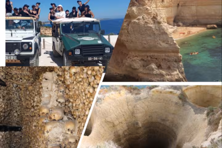 Jeep safari coast tour to Benagil cliffs, Algarve—open-top 4x4s and dramatic sea caves and beaches