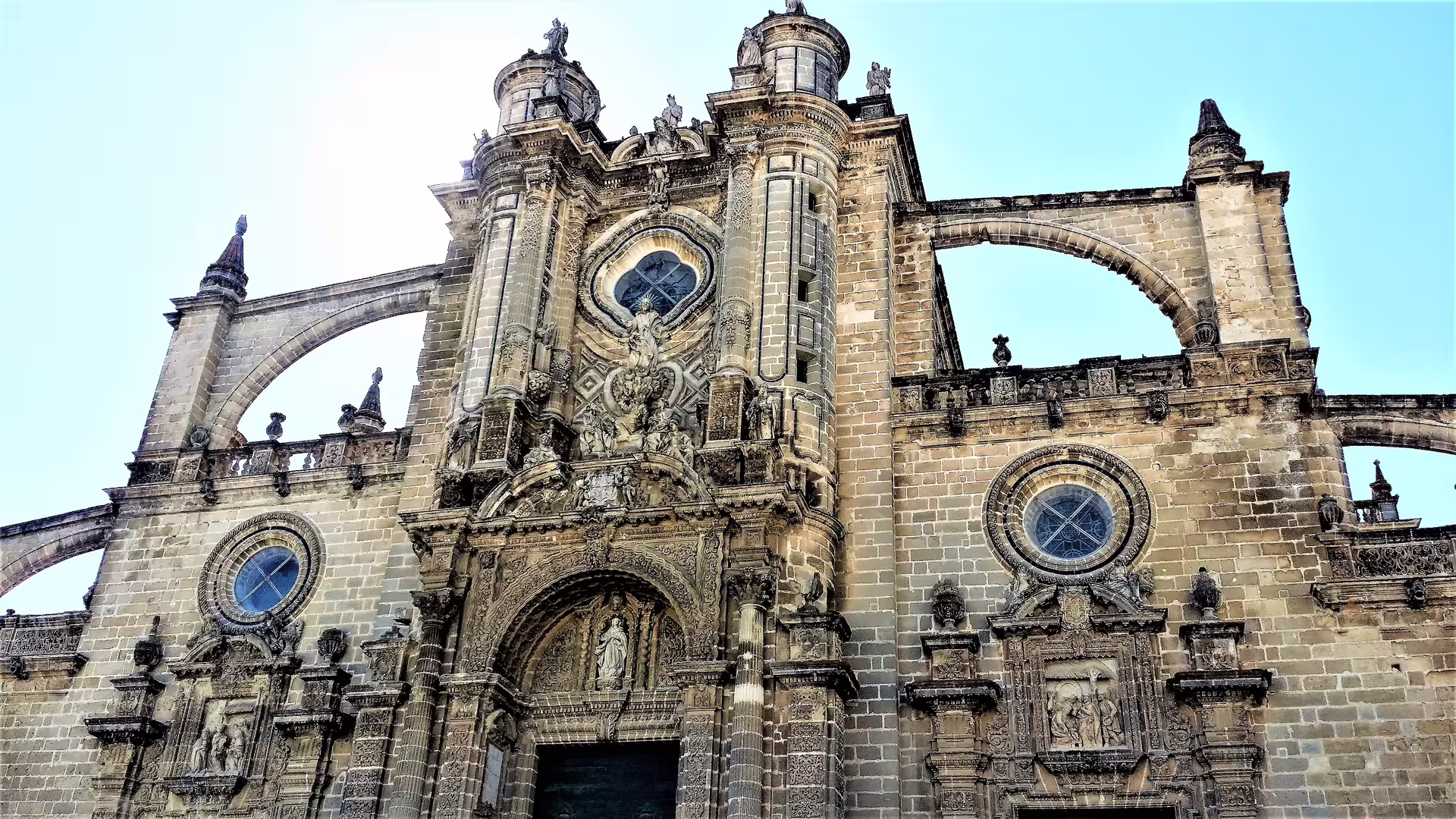 Ornate facade of Jerez Cathedral on a private day trip with hotel pick-up from western Costa del Sol