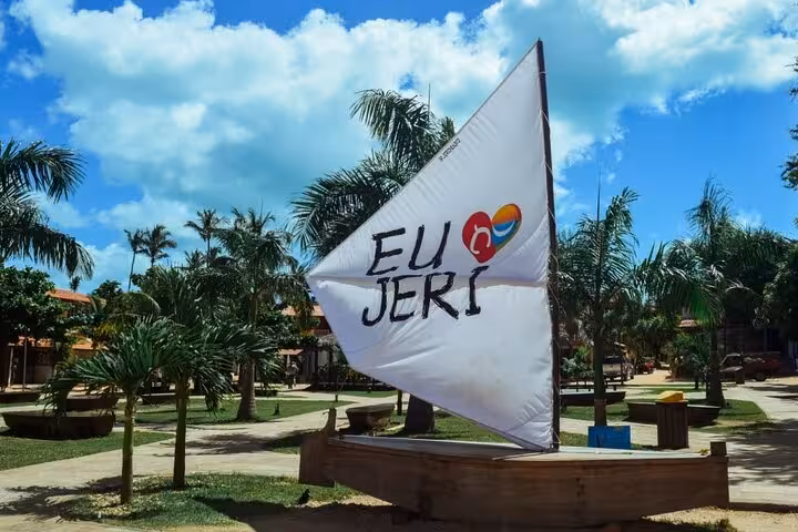 EU JERI sail display in Jericoacoara village square, a photo stop on a 1-day Jericoacoara tour