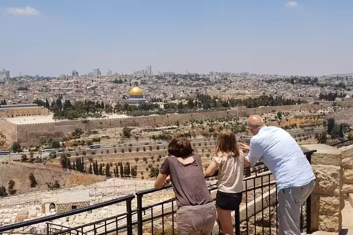Travelers enjoy Mount of Olives viewpoint over Jerusalem Old City and Dome of the Rock on a private day trip