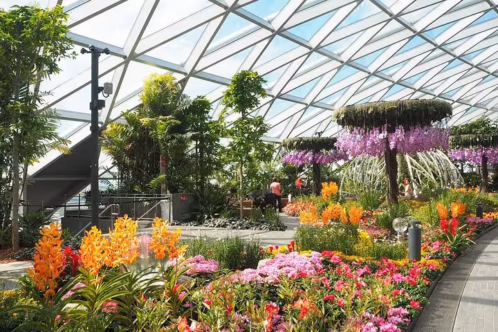 Jewel Changi Canopy Park flower garden in glass dome, colorful blooms and greenery, admission ticket