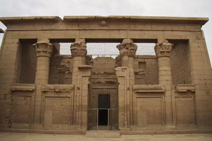 Kalabsha Temple facade in Aswan with sandstone columns and gateway on a private guided tour