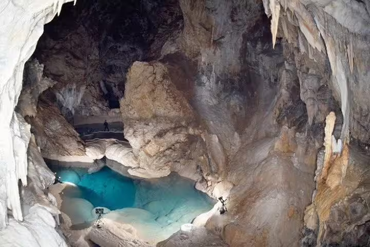 Cave of Lakes in Kalavryta with turquoise underground pools and dramatic stalactite chambers