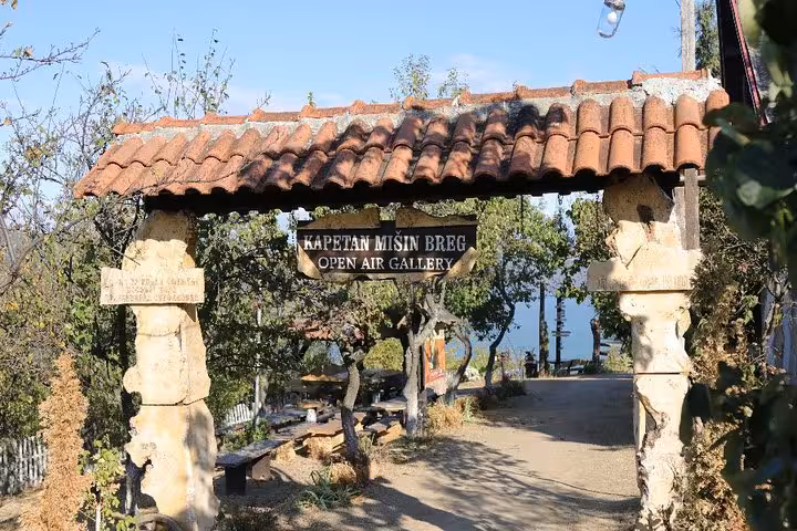 Entrance to Kapetan Mišin Breg Open Air Gallery, a scenic stop on the Danube day trip from Belgrade.