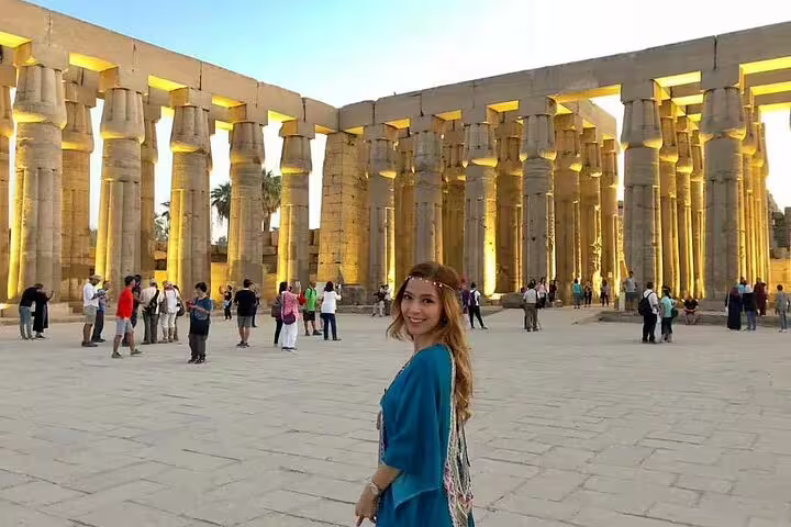 Karnak Temple columns at sunset on a private overnight Luxor tour from Cairo by flight with guide
