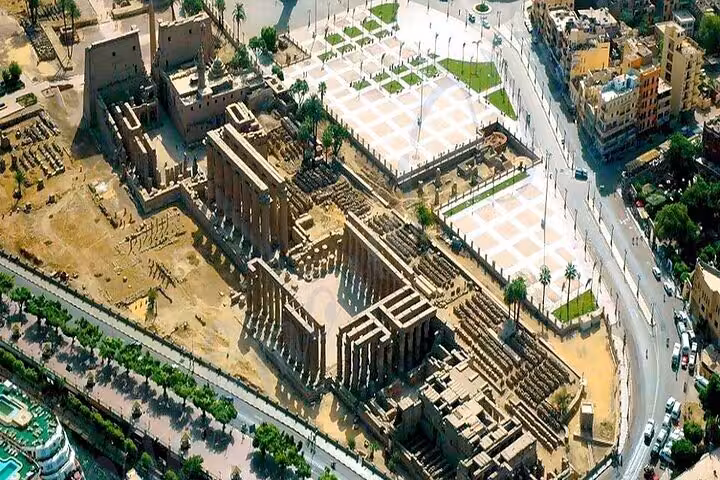 Aerial view of Karnak Temple complex in Luxor, highlight of 3-day private Cairo to Luxor Aswan flight tour