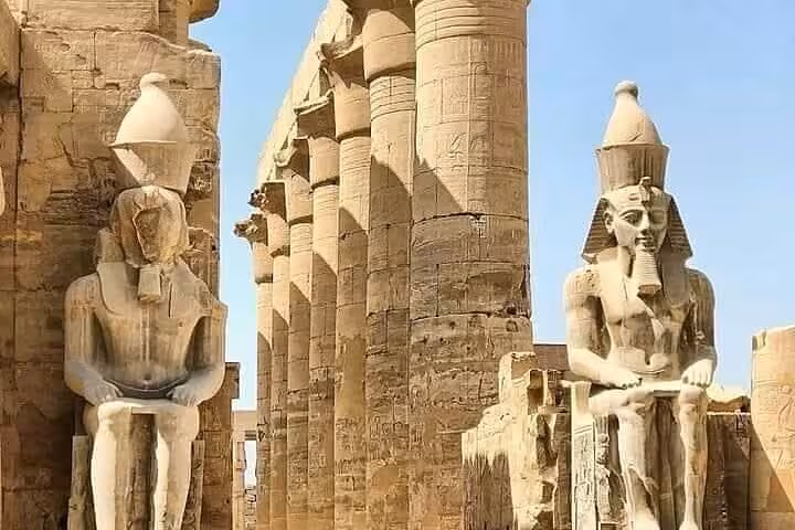 Colossal statues and columns at Karnak Temple, Luxor on 3-day private Luxor and Aswan tour from Cairo