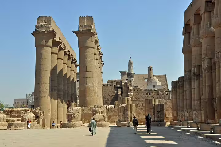 Karnak Temple courtyard and towering columns in Luxor, visited on day trip by plane from Sharm El Sheikh