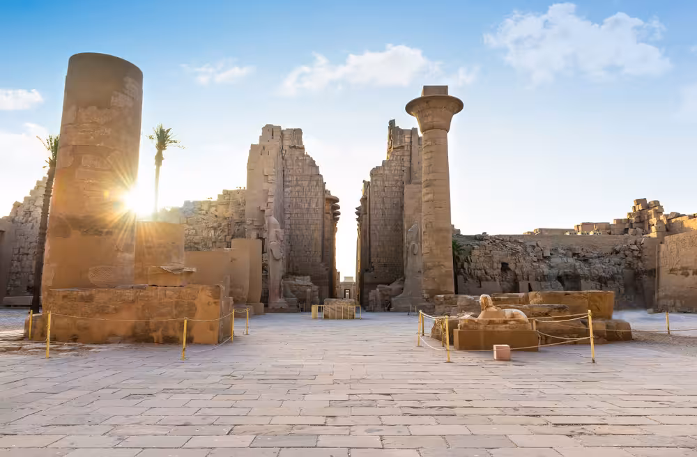 Karnak Temple complex in Luxor at sunrise on 11-day Discover Egypt budget adventure with entrance fees included