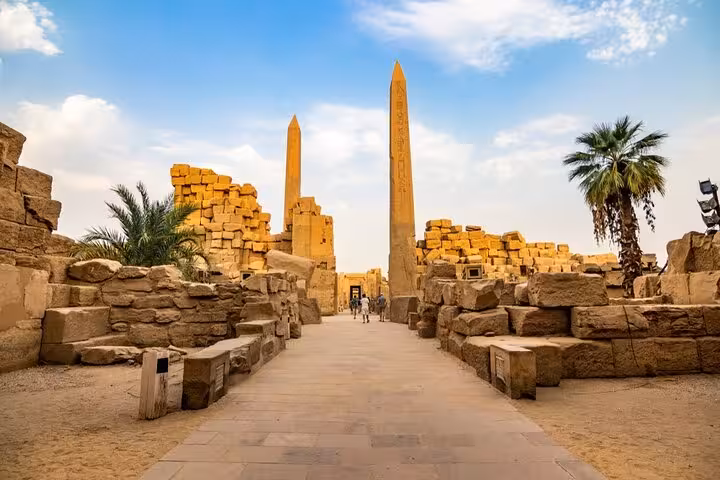 Karnak Temple obelisks and stone avenue in Luxor on private full-day tour from Hurghada with guide