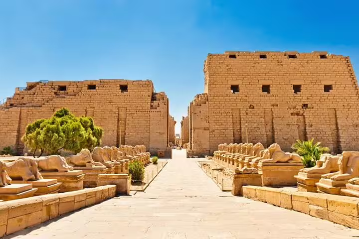 Karnak Temple sphinx avenue in Luxor, included on Valley of the Queens day tour by bus from Hurghada