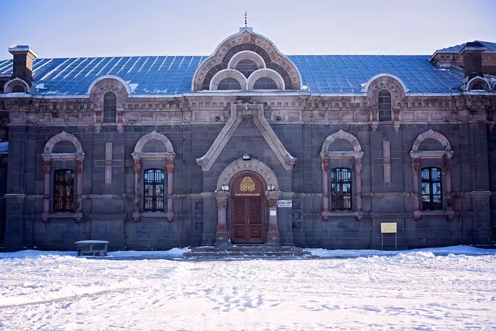 Snowy Kars City Museum exterior in winter, a highlight on the all-inclusive private guided 2-day Kars-Ani tour