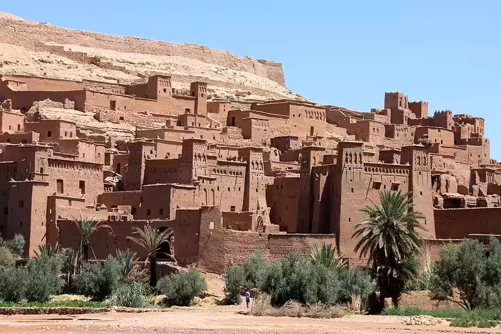Kasbah Ait Benhaddou mud-brick fortress and palm oasis on a 1-day private tour from Marrakech to Telouet