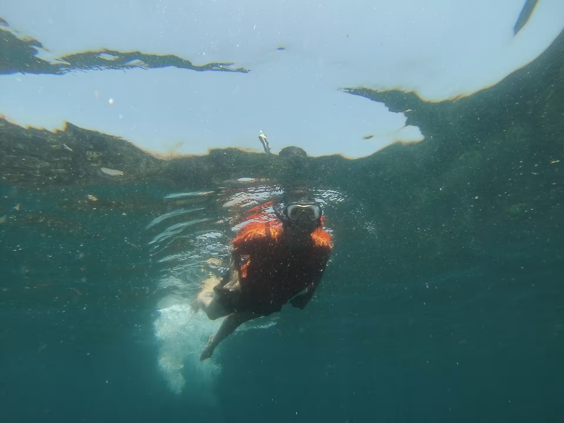Snorkeling pendant la sortie kayak Presqu’île de Giens, nageur masqué dans une eau claire Méditerranée