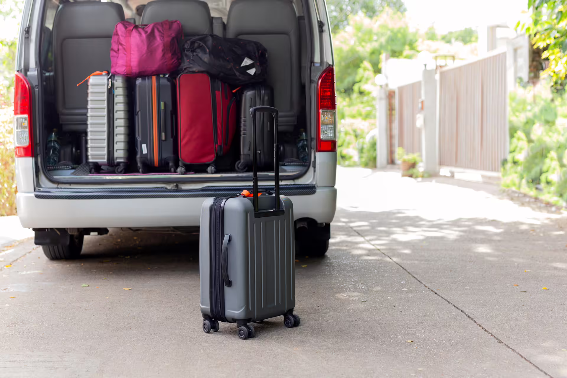 Luggage loaded in open minivan trunk for Keflavik to Reykjavik cruise terminal transfer