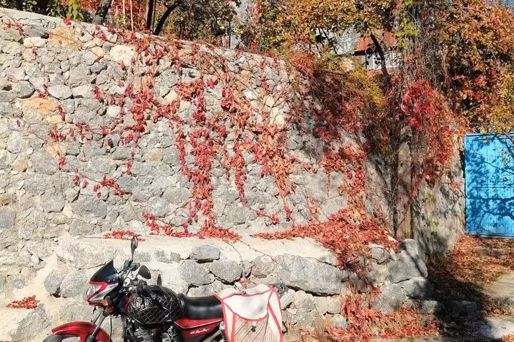Kemaliye stone wall with red ivy and village lane, part of a private guided 2-day all-inclusive tour from Erzincan