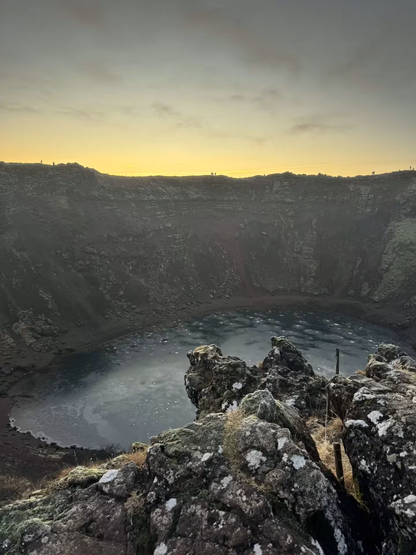 Kerid volcanic crater lake at sunset on Grand Golden Circle tour from Reykjavik, South Iceland