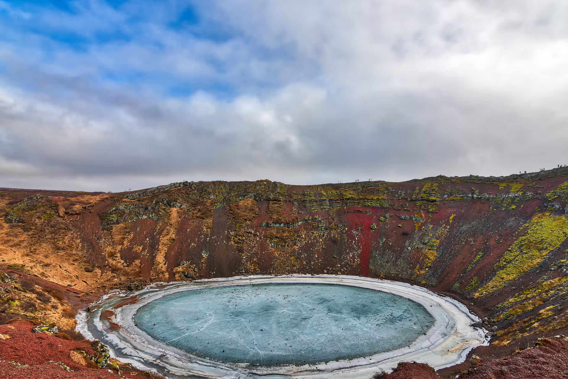 Kerid volcanic crater lake in Iceland, a scenic stop on a private Golden Circle extended tour from Reykjavik