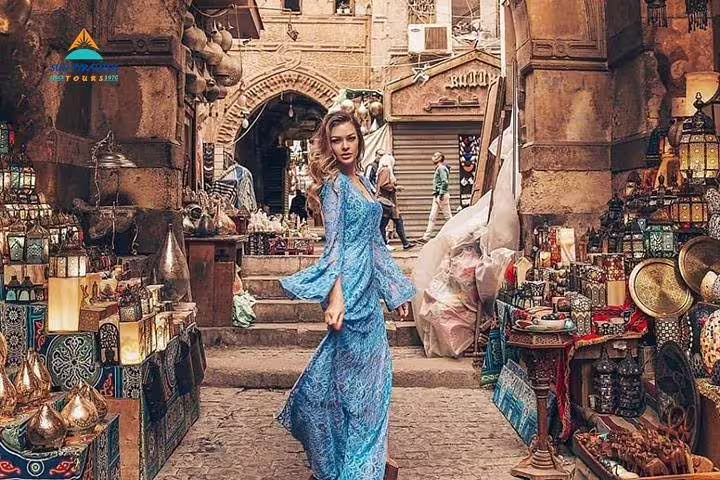 Khan El Khalili bazaar in Islamic Cairo with lantern shops, highlight of private Cairo tour from Hurghada by air