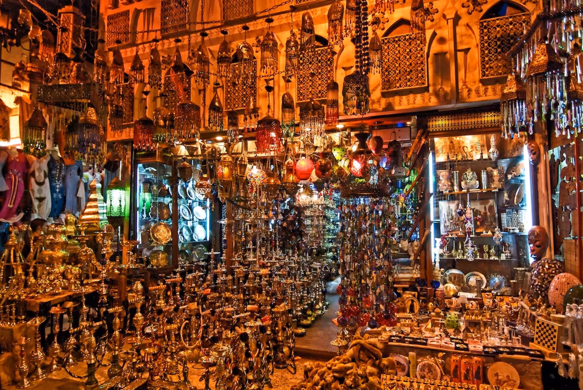 Khan el-Khalili bazaar lanterns and souvenirs on a private half-day Old Cairo tour with local guide