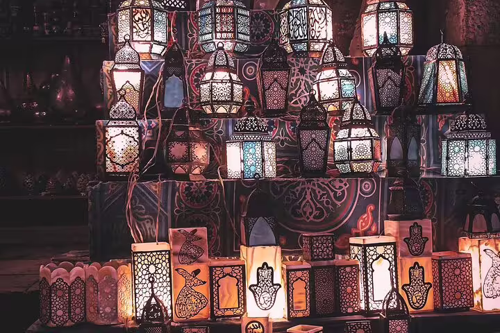 Colorful lanterns at Khan El Khalili Bazaar in Cairo, perfect stop on Egyptian Museum and Citadel day tour