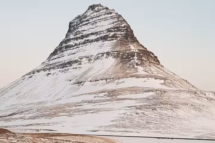 Snow-covered Kirkjufell mountain on the Snaefellsnes Peninsula, Iceland in winter