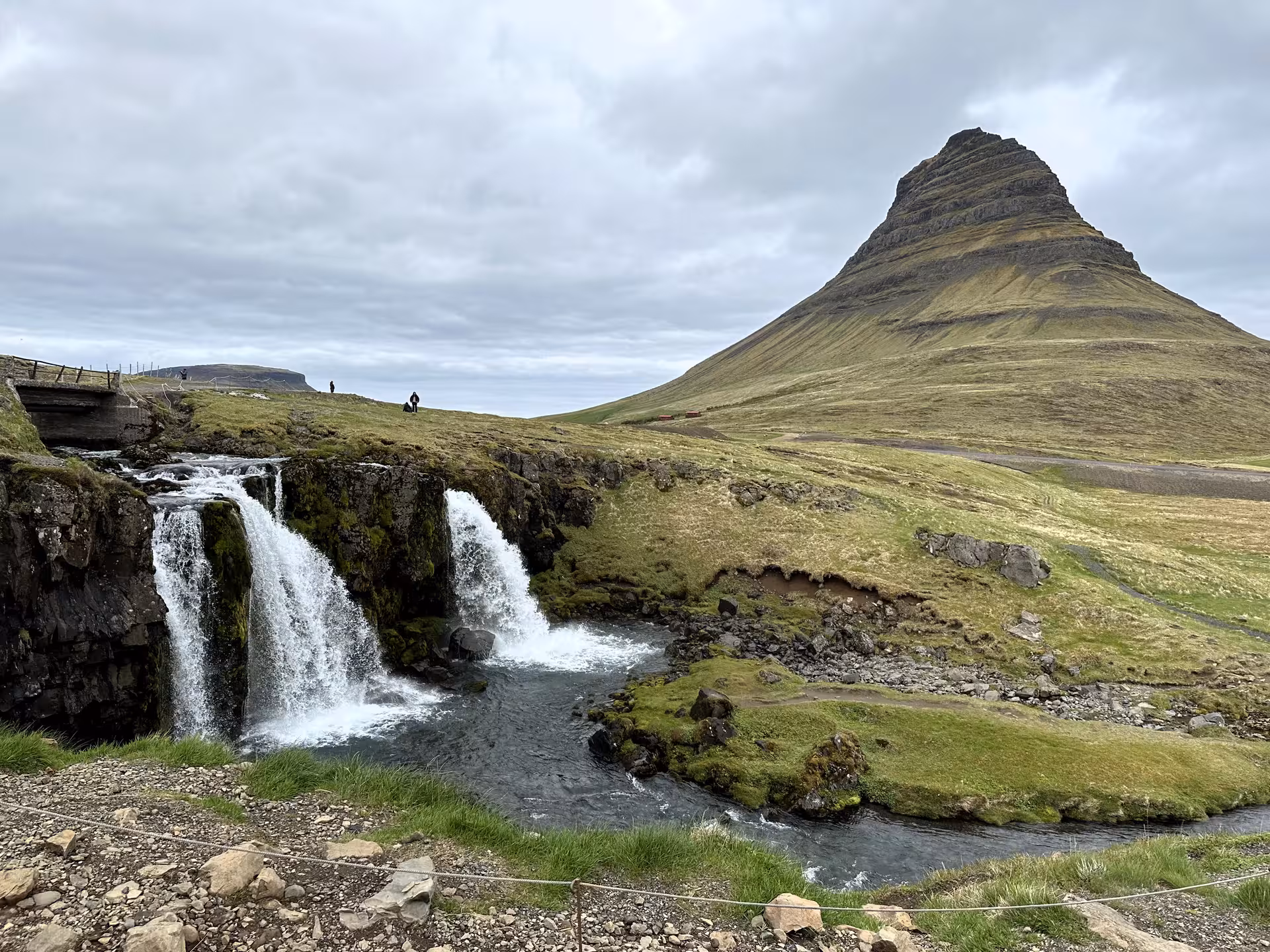 Kirkjufellsfoss waterfall cascading beside iconic Kirkjufell mountain on Snaefellsnes Peninsula, Iceland