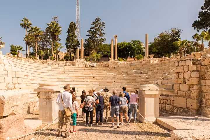 Guided group at Kom El Deka Roman Theatre, Alexandria, part of 3-day private Cairo Giza Alexandria tour